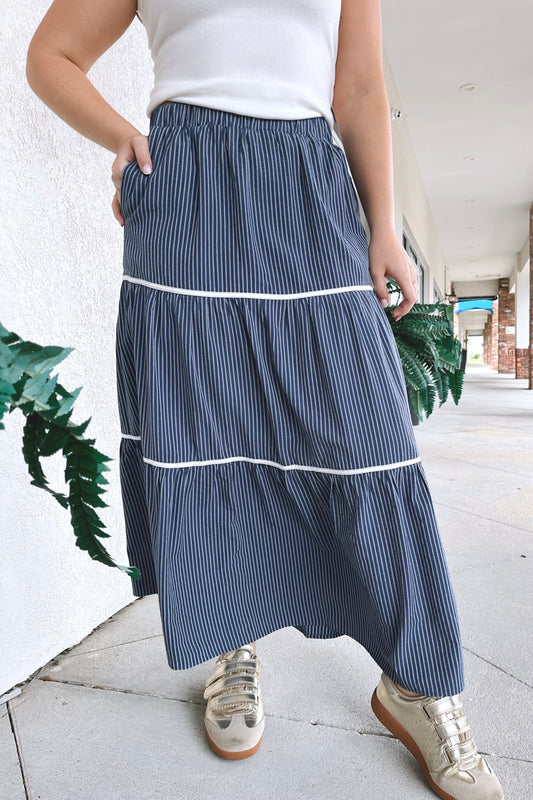 First Mate Striped Skirt - Boutique EllaPar