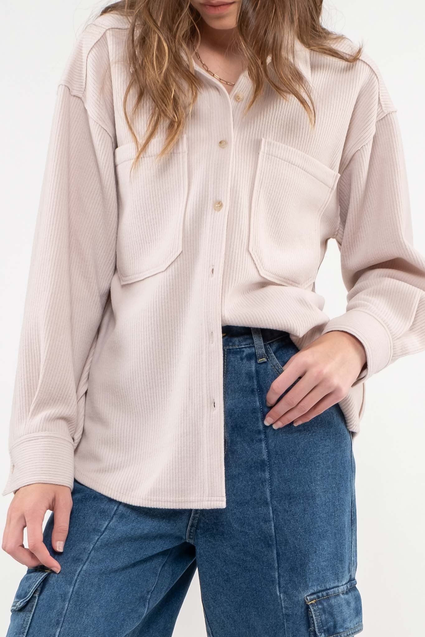 Rib Knit Button-Up