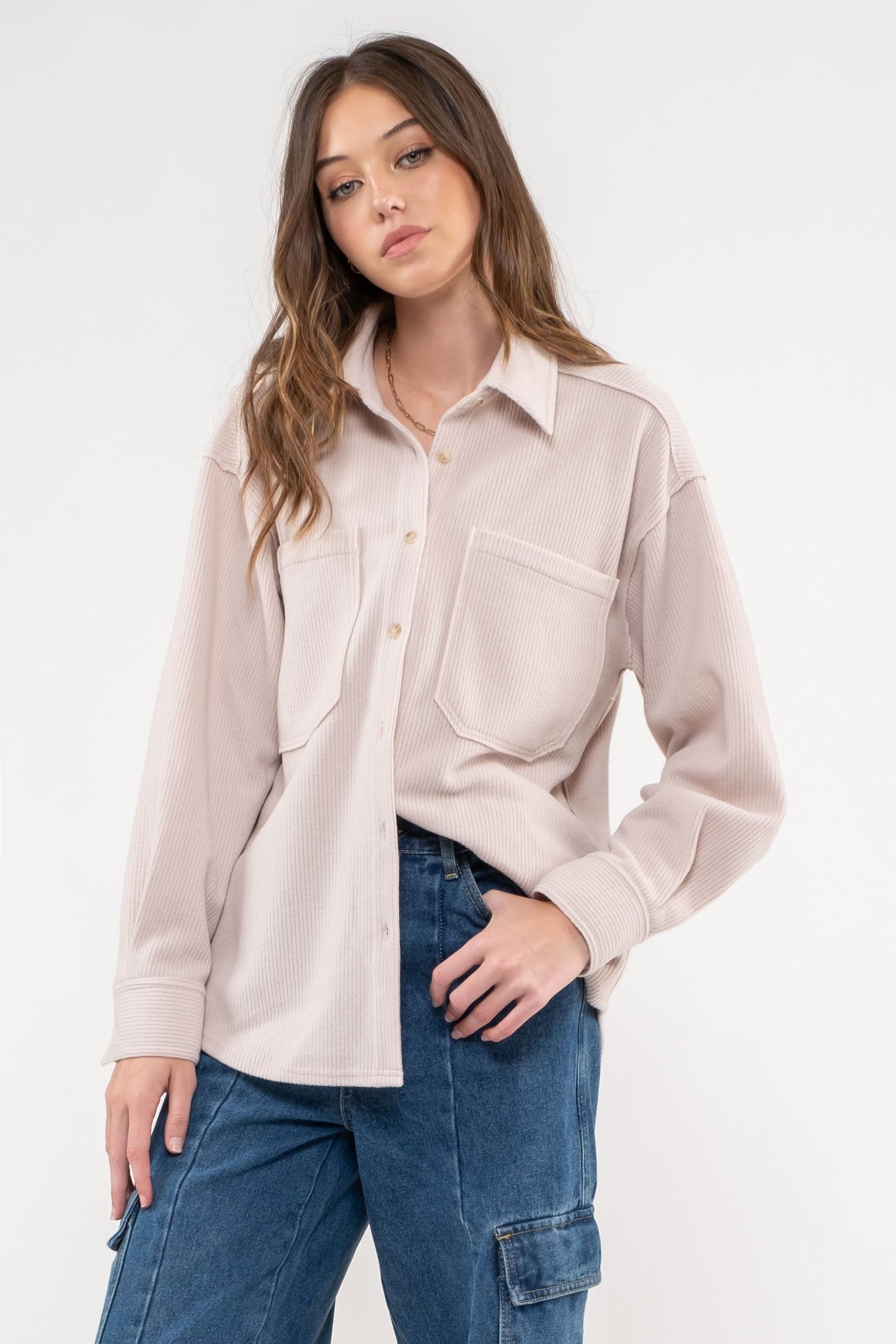 Rib Knit Button-Up