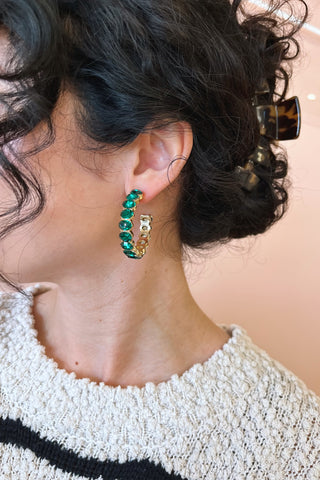 Emerald Glass Hoops - Boutique EllaPar
