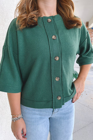 Joleen Waffle Trim Top - Boutique EllaPar