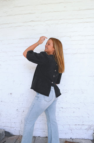 Beck Denim Ruffle Blouse - Boutique EllaPar