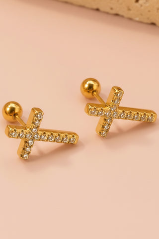 18K SS Cross Earrings - Boutique EllaPar