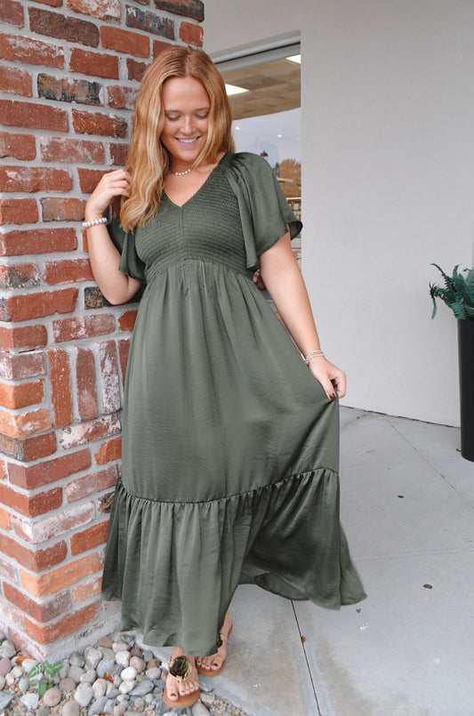 Regal Satin Midi Dress