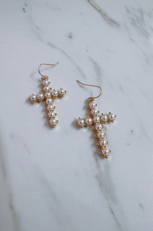 Pearl Cross Earrings