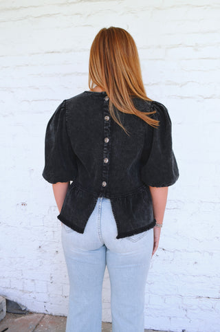 Beck Denim Ruffle Blouse - Boutique EllaPar