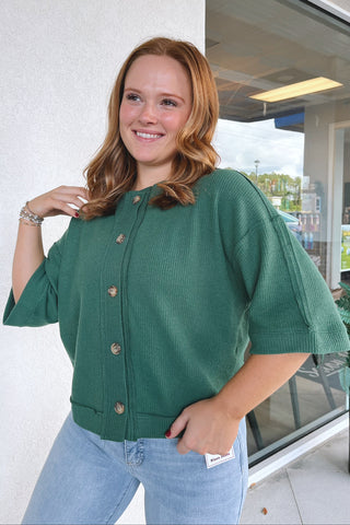 Joleen Waffle Trim Top - Boutique EllaPar