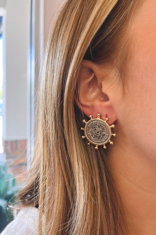 Crest Coin Earrings - Boutique EllaPar