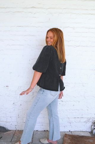 Beck Denim Ruffle Blouse - Boutique EllaPar