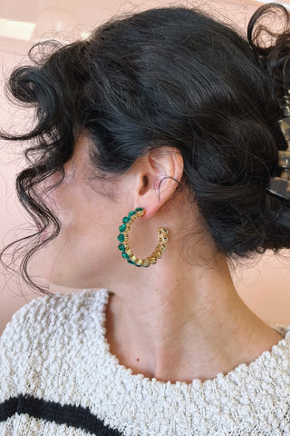 Emerald Glass Hoops - Boutique EllaPar