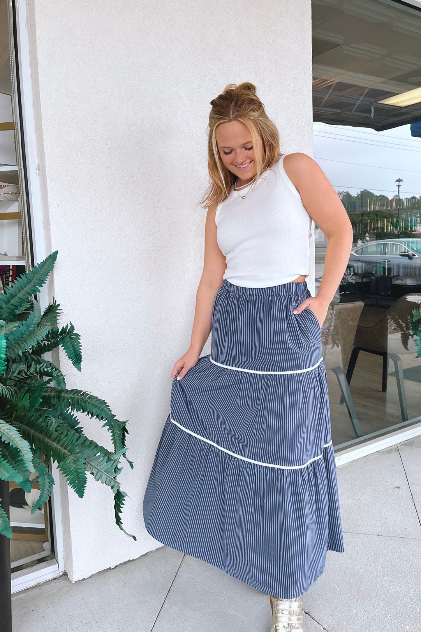 First Mate Striped Skirt - Boutique EllaPar