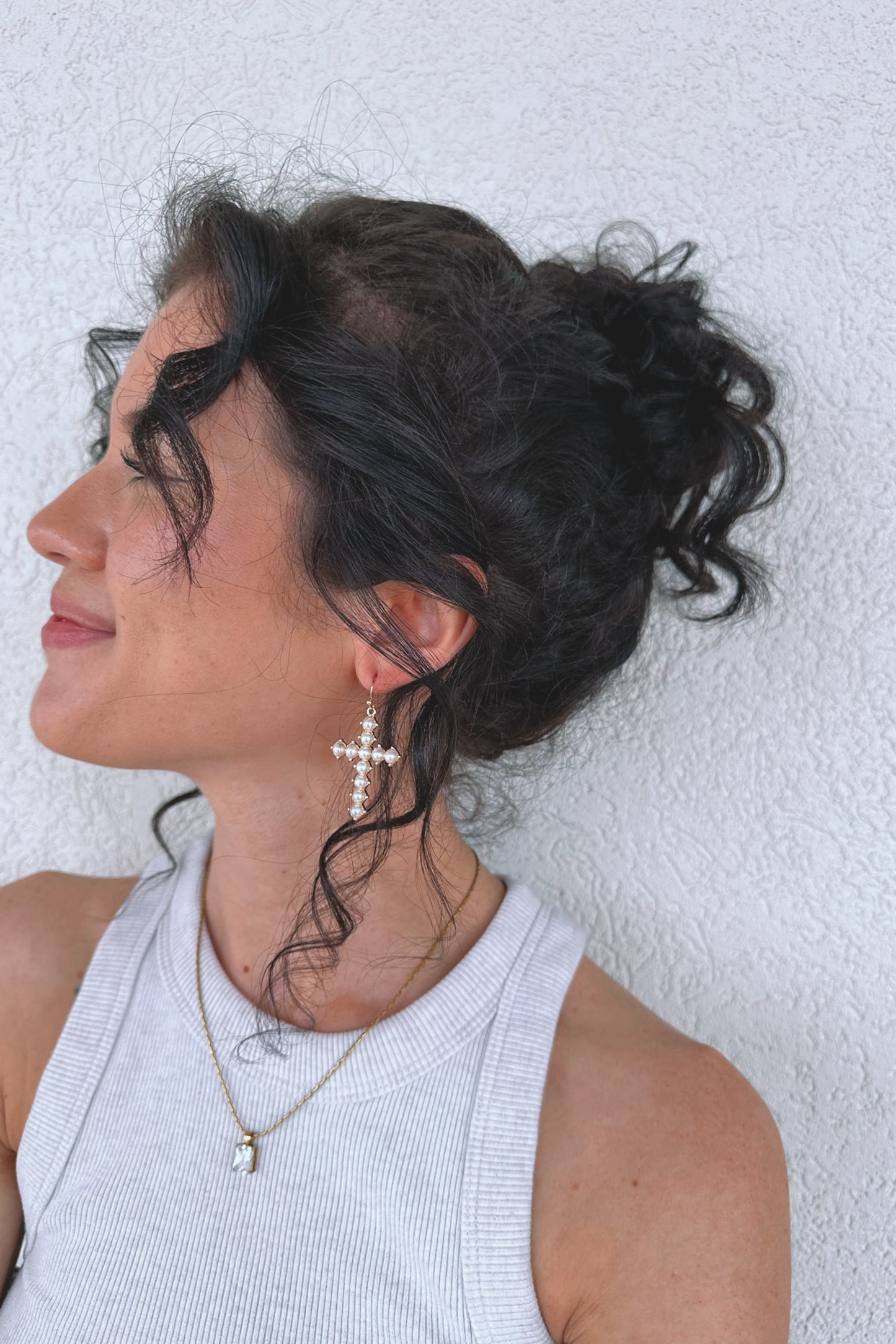 Pearl Cross Earrings