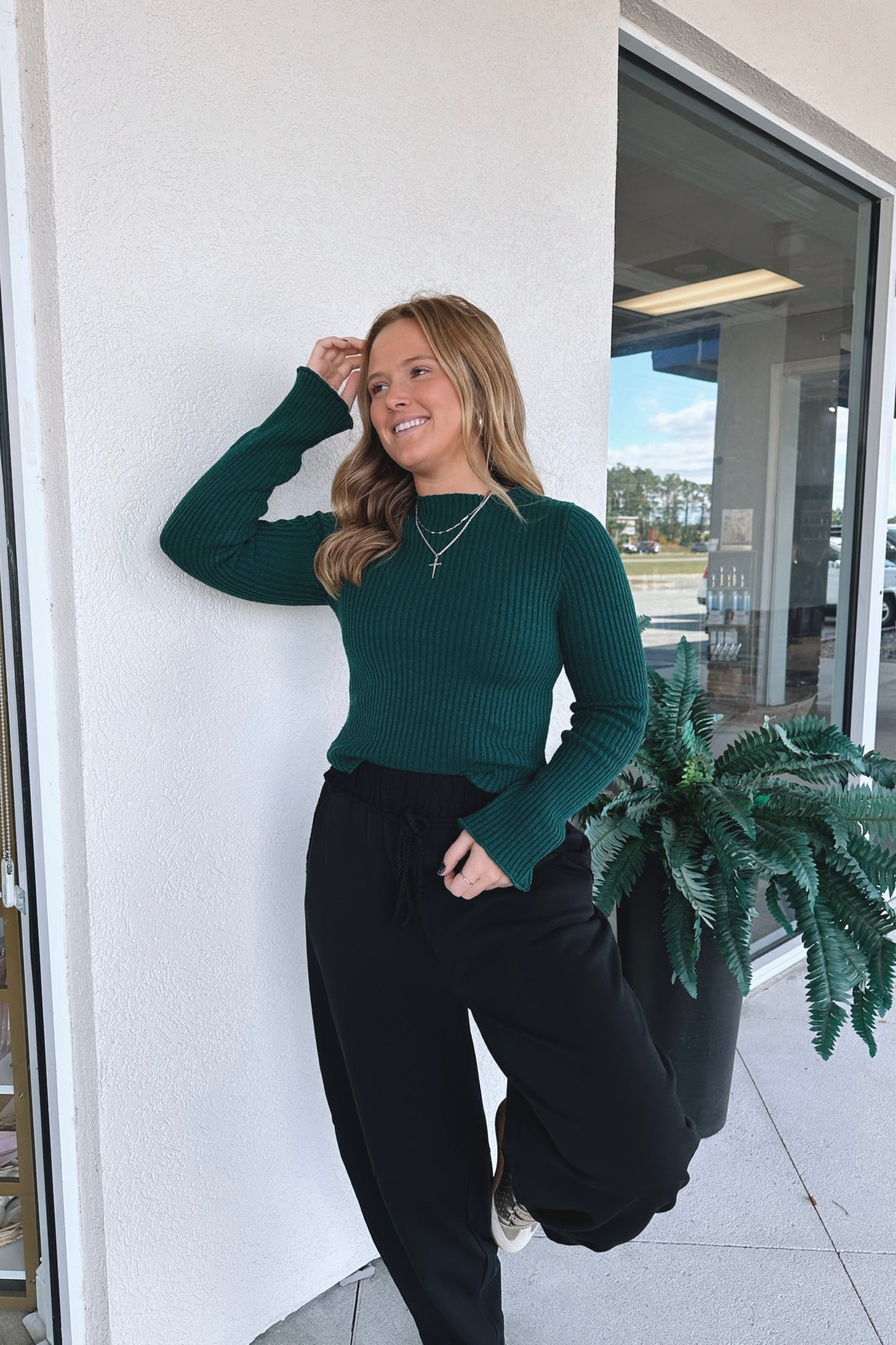 Evergreen Ribbed Top