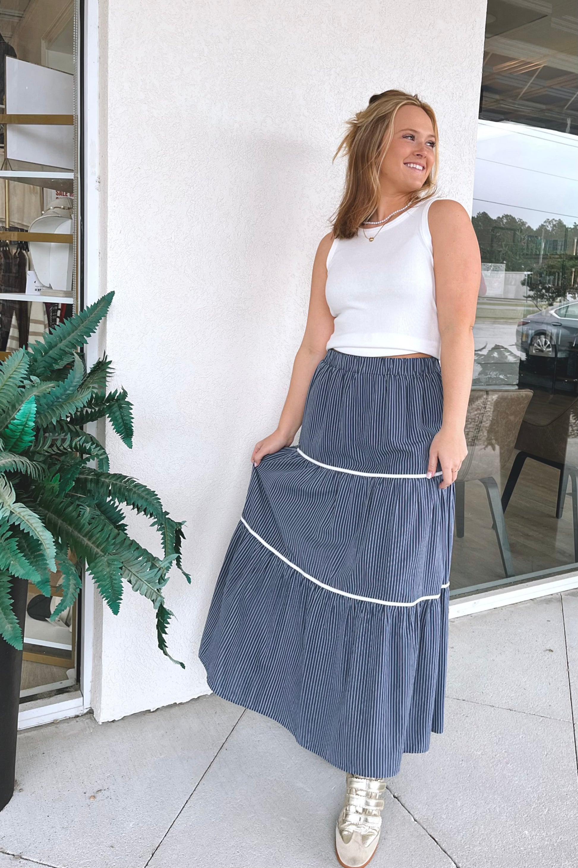 First Mate Striped Skirt - Boutique EllaPar