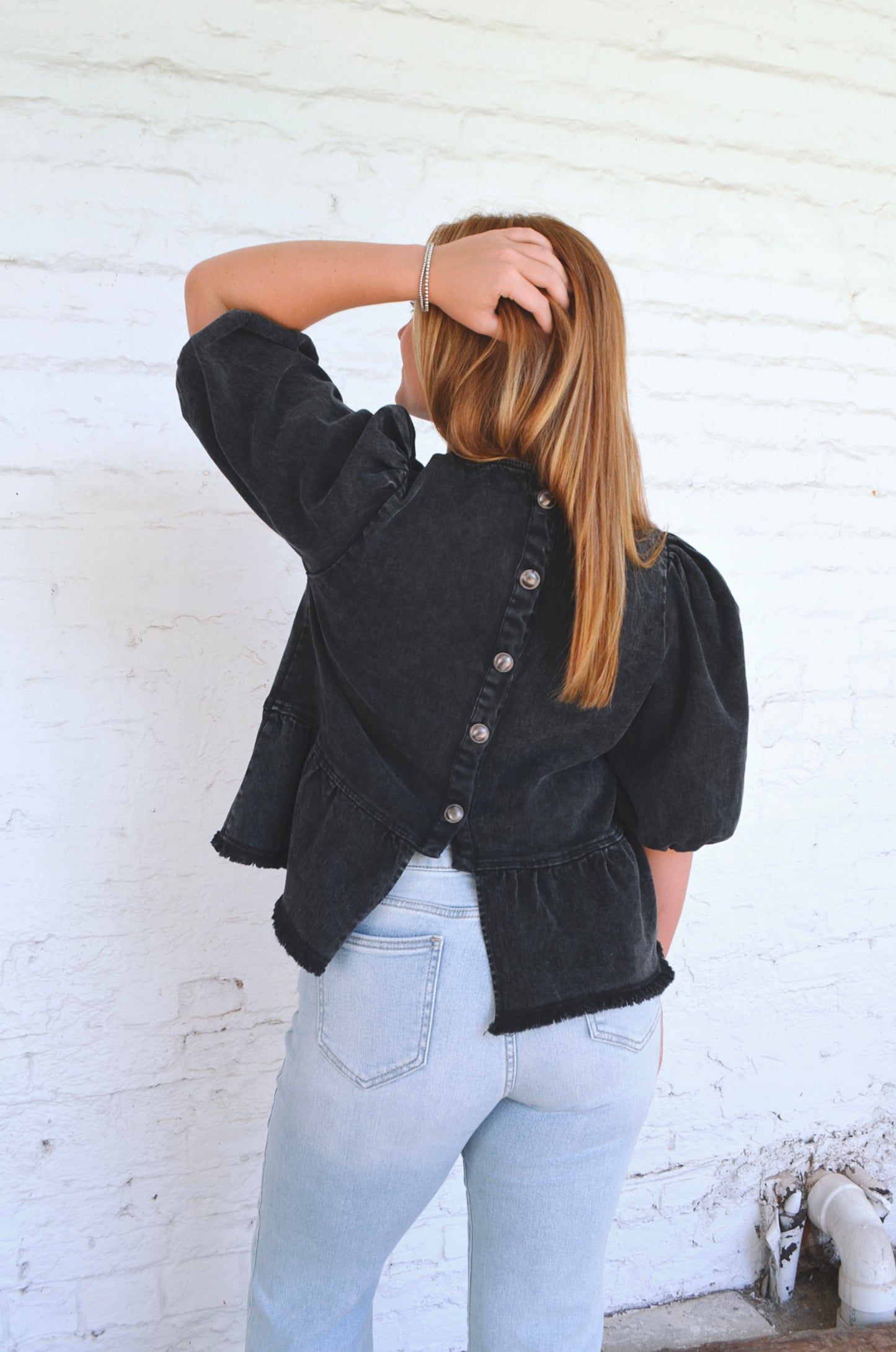 Beck Denim Ruffle Blouse