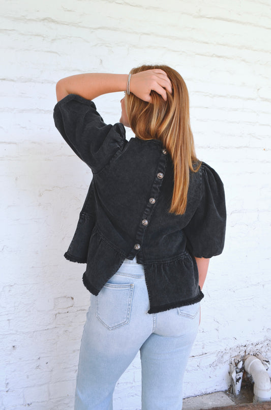 Beck Denim Ruffle Blouse