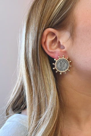 Crest Coin Earrings - Boutique EllaPar