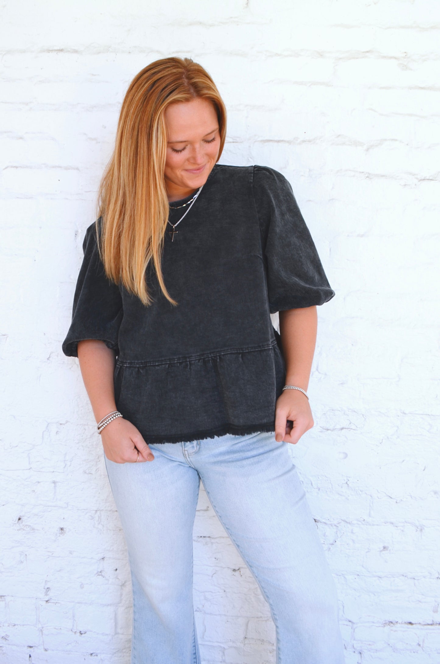 Beck Denim Ruffle Blouse