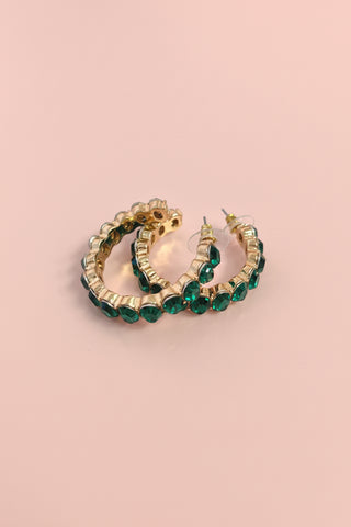 Emerald Glass Hoops - Boutique EllaPar