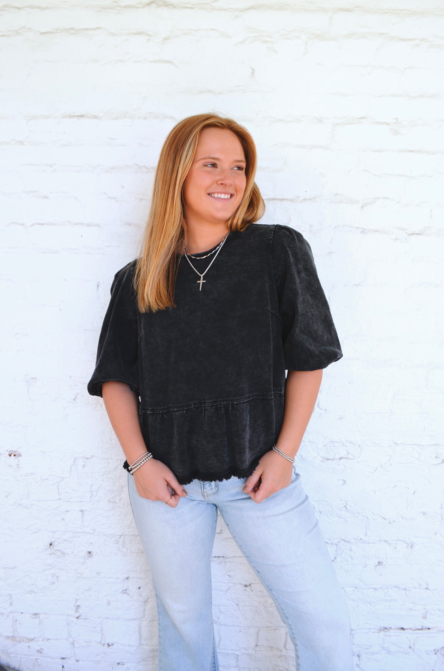 Beck Denim Ruffle Blouse