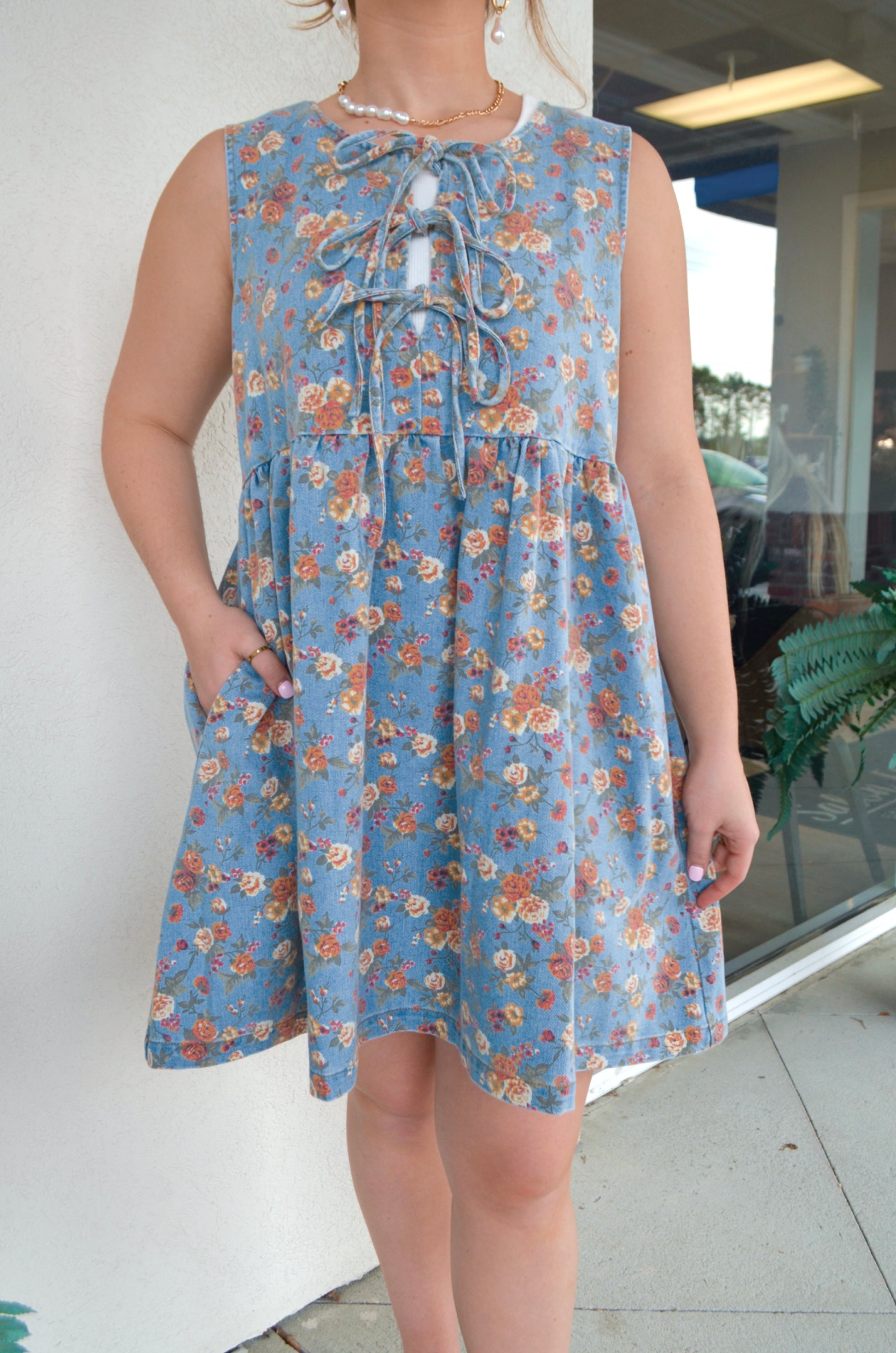 Eloise Denim Mini Dress - Boutique EllaPar